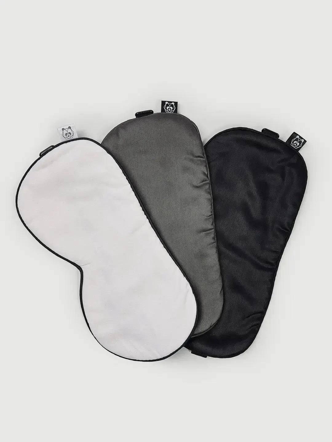 Juego de antifaces de bambú orgánico PANDI en blanco, gris oscuro y negro, para oscuridad total durante el sueño, la meditación o los viajes