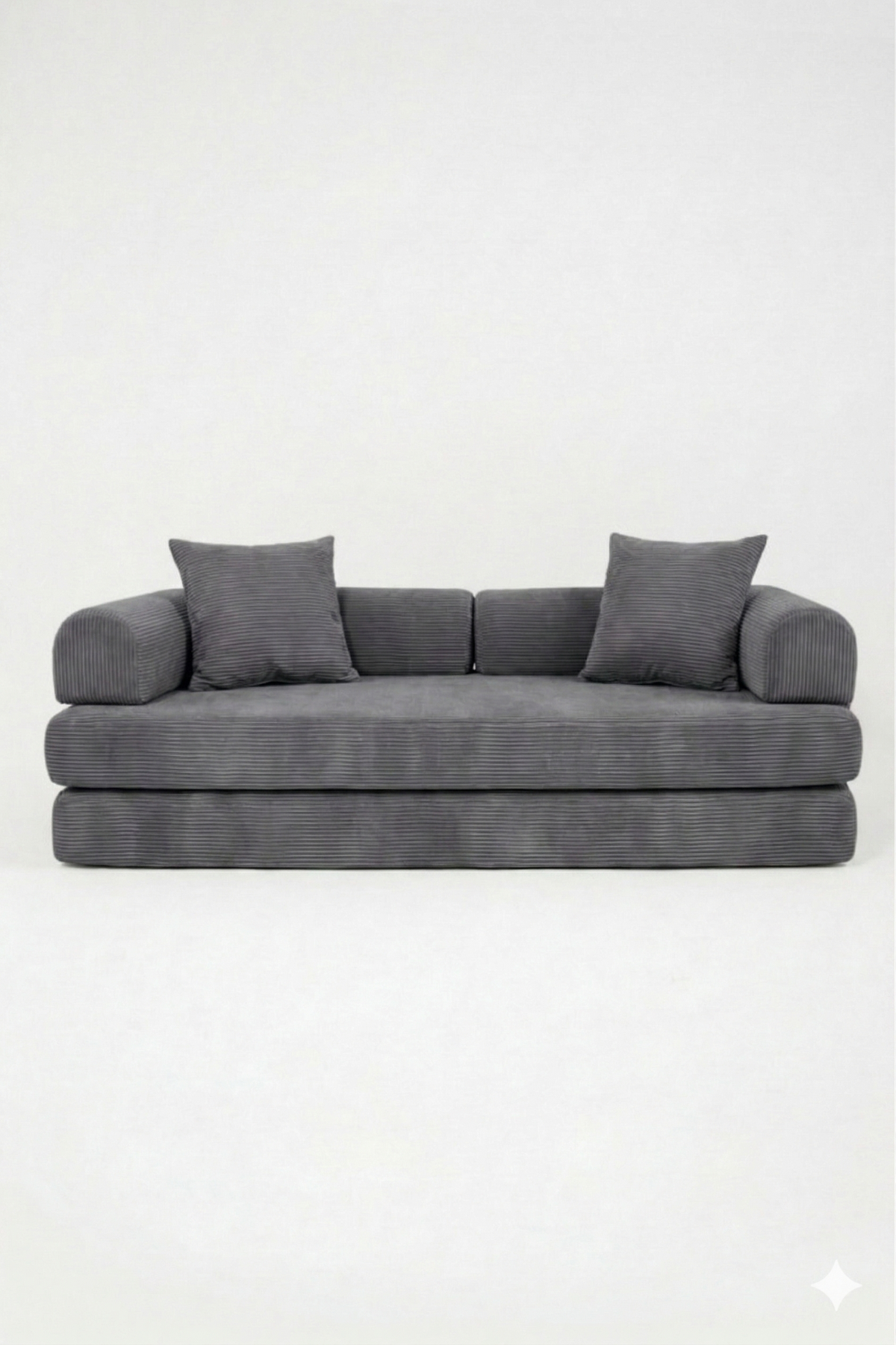 Nube Sofá Modular - Gris PANDI: cama desplegada con colchones y cojines, ideal para descansar o recibir invitados