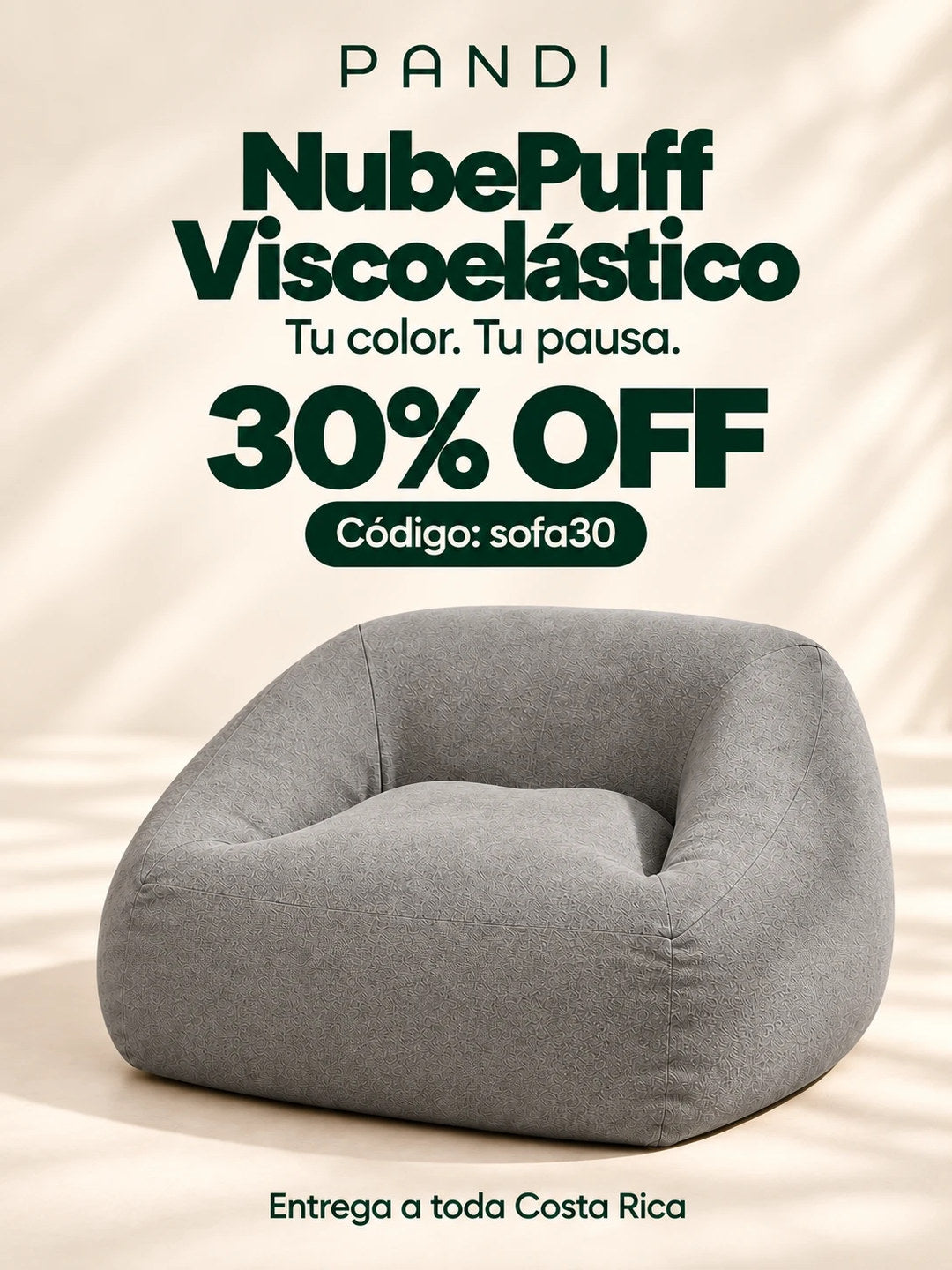 NubeSofá Viscoelástico (NubePuff Viscoelástico) de PANDI: 30% OFF con el código SOFA30. Entrega a toda Costa Rica.