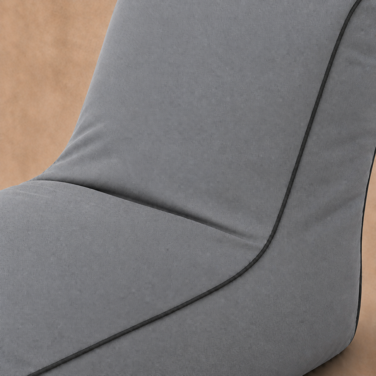 Detalle de tela 600D del puff NubeOasis Gris Hamptons claro con ribete negro