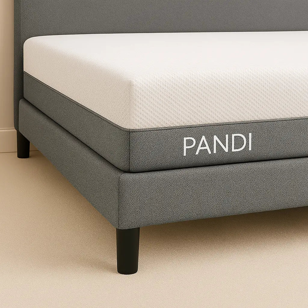 Detalle de la Base de Cama con Cabecera con un colchón PANDI, resaltando su comodidad y estilo minimalista.