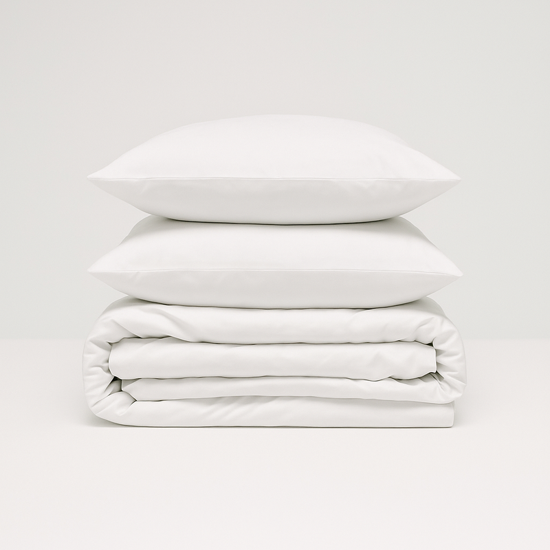 Set de Sábanas 60% Bambú en color blanco, de PANDI, que destaca por su mezcla premium de fibras suaves y naturales.