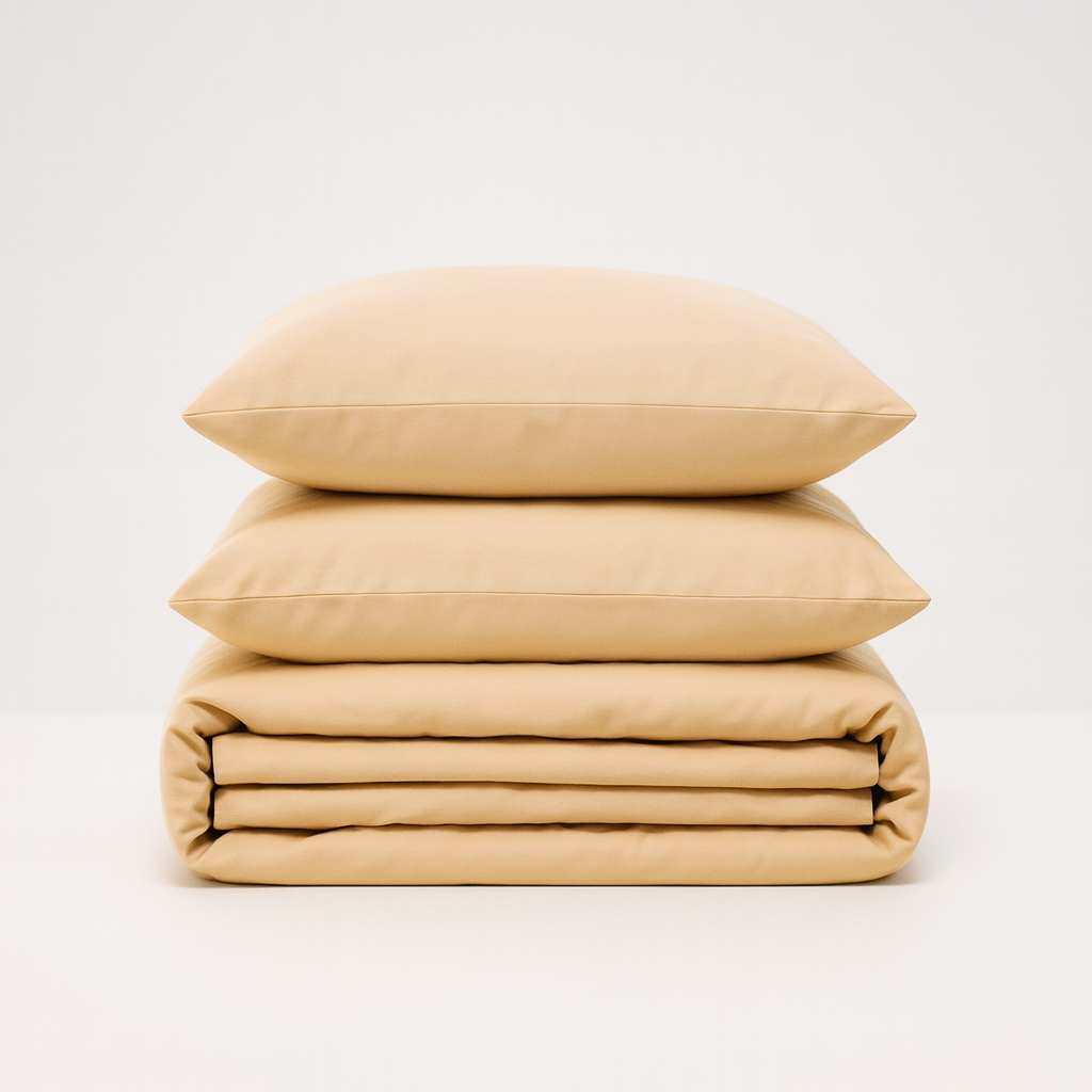 Set de Sábanas 60% Bambú - Crema de PANDI en una cama elegante, resaltando su textura suave y frescura.