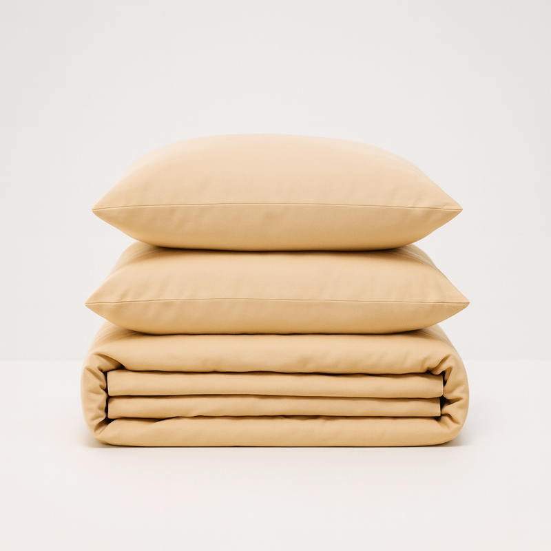 Set de Sábanas 60% Bambú - Crema de PANDI en una cama elegante, resaltando su textura suave y frescura.