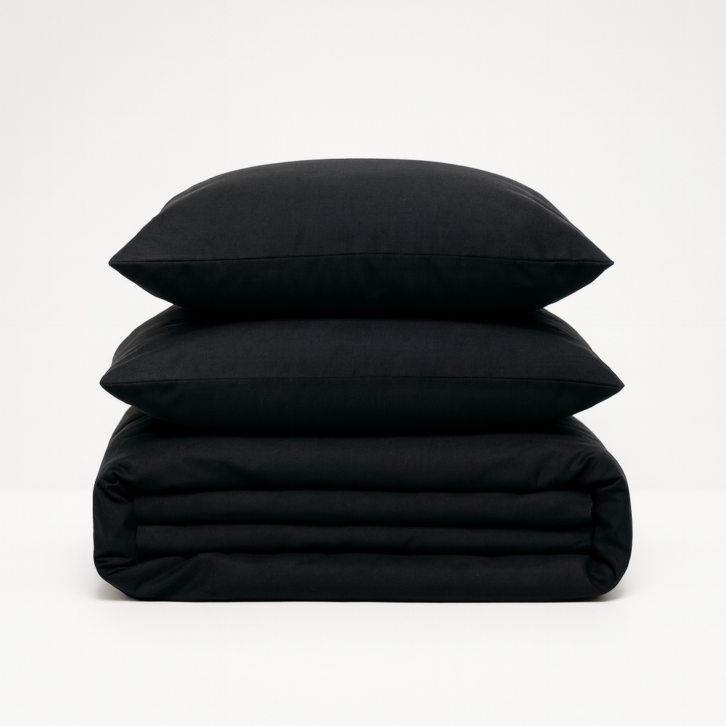 Set de Sábanas 60% Bambú - Negro, ideal para un descanso reparador con mezcla de bambú natural y algodón.