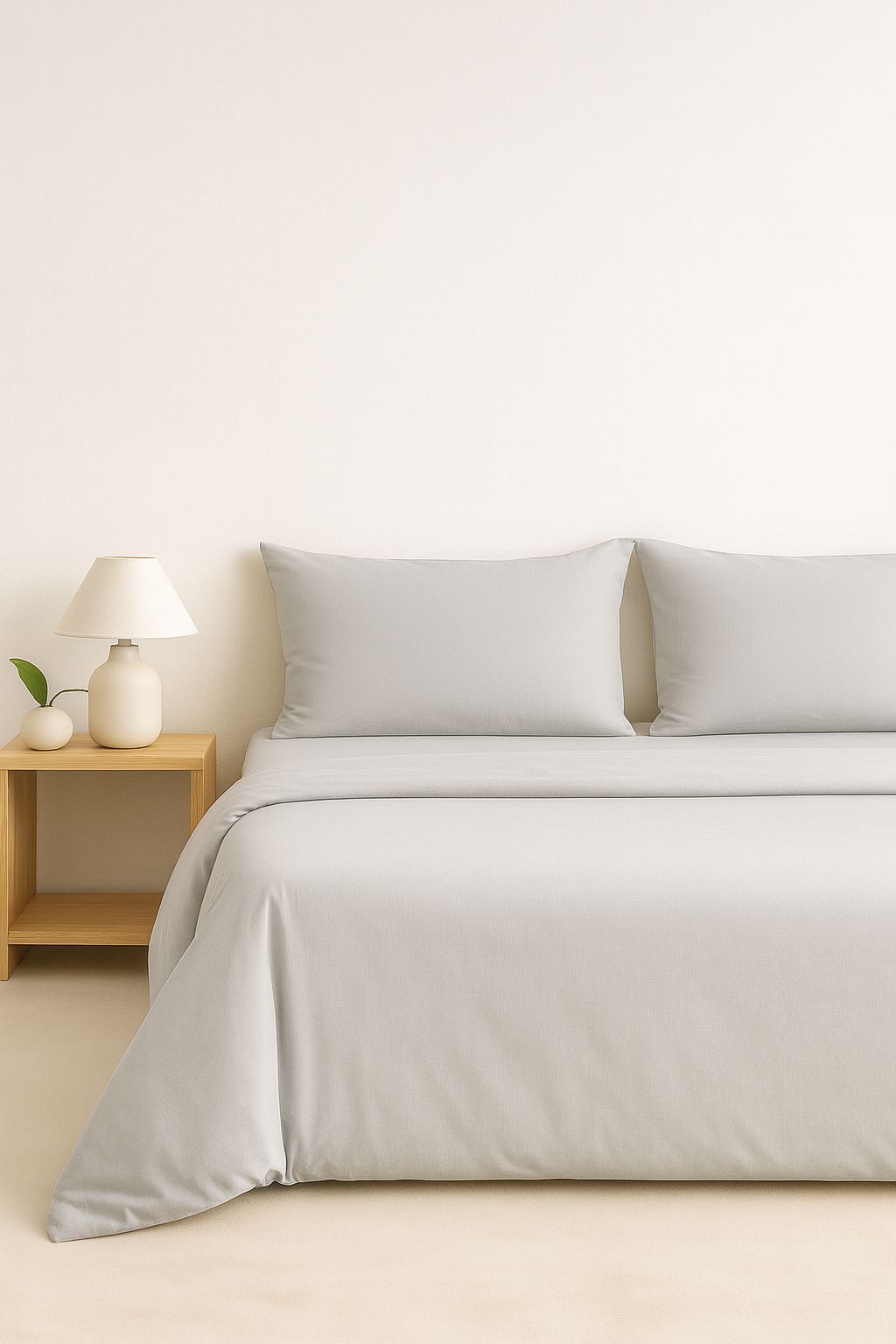 Set de Sábanas 60% Bambú - Gris, diseñado con una mezcla de bambú natural y algodón, enfatizando la sostenibilidad y estilo en el dormitorio.