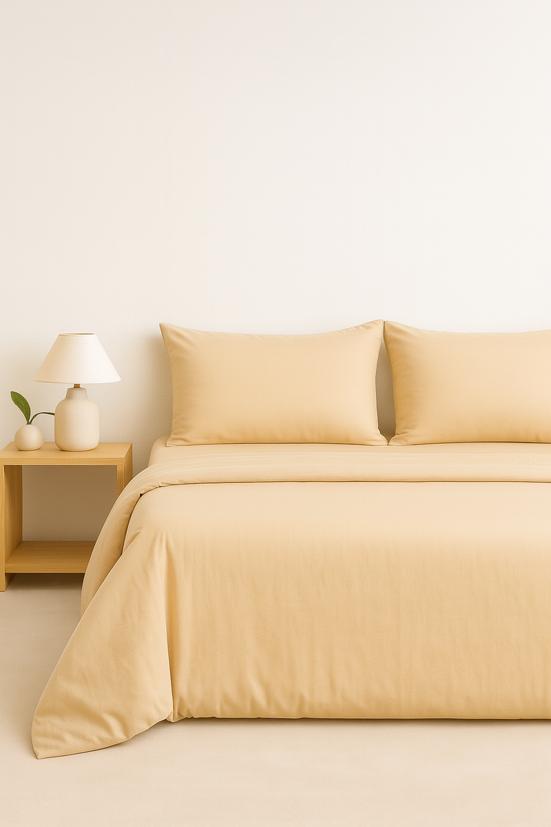 Detalle del tejido del Set de Sábanas 60% Bambú - Crema de PANDI, mostrando su mezcla premium de bambú y algodón.