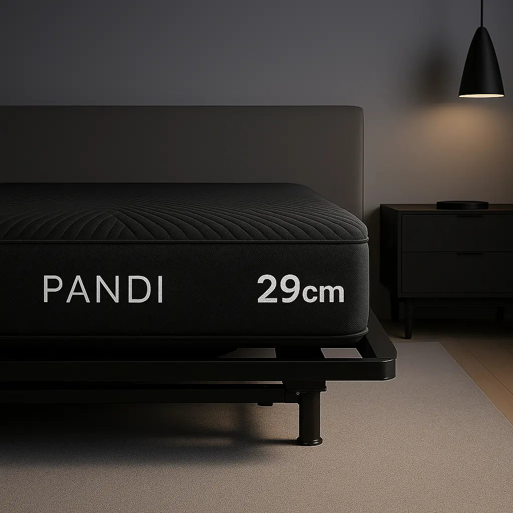 Colchón Premium Híbrido de PANDI con una altura de 29 cm, diseñado para brindar máximo confort en tu descanso, mostrando un elegante diseño en un entorno moderno.