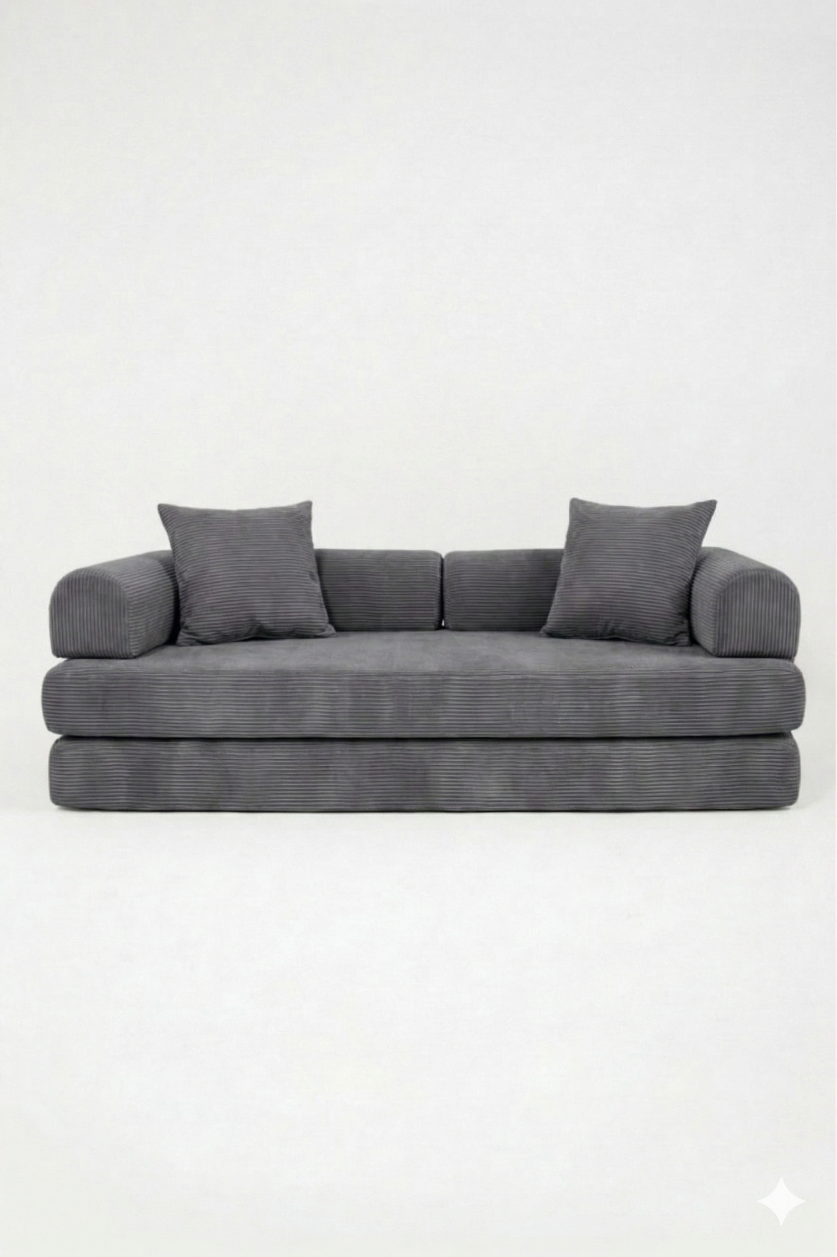 Nube Sofá Modular - Gris PANDI: cama desplegada con colchones y cojines, ideal para descansar o recibir invitados