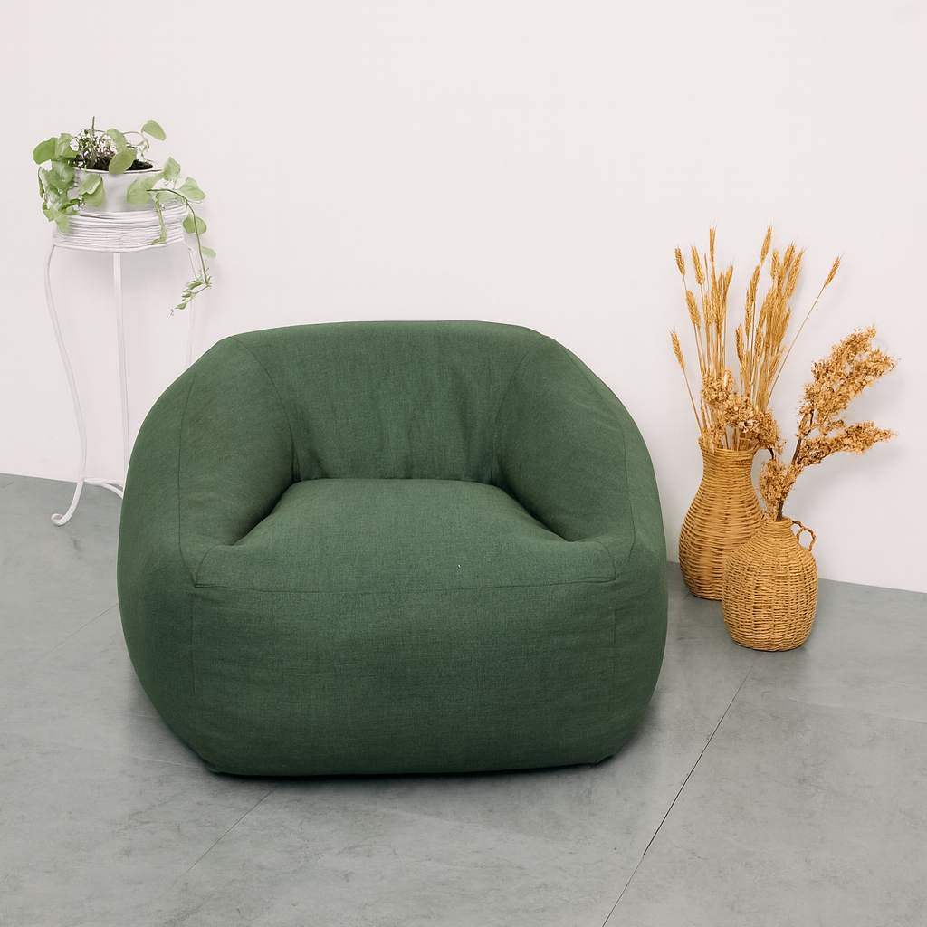 NubePuff Viscoelástico - Verde de PANDI, mostrando su diseño contemporáneo y tela de alta calidad, ideal para sala o dormitorio.