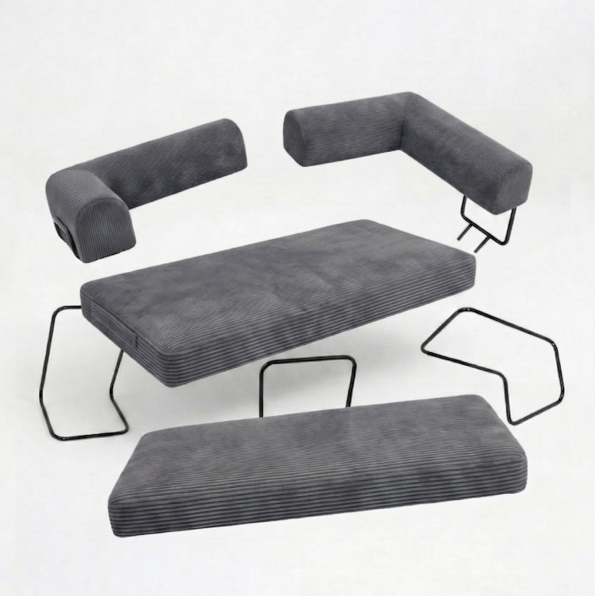 Nube Sofá Modular - Gris PANDI: vista detalle del tapizado corduroy gris y cojines acolchados para máxima comodidad