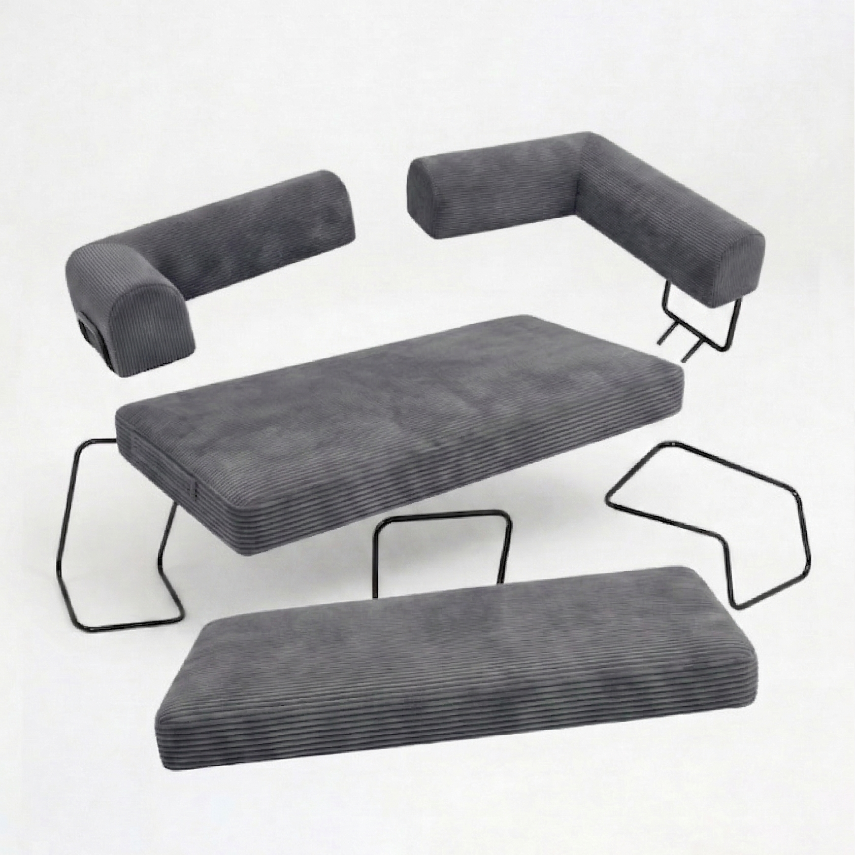 Nube Sofá Modular - Gris PANDI: vista detalle del tapizado corduroy gris y cojines acolchados para máxima comodidad - Pandi Costa Rica
