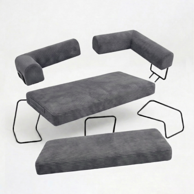 Nube Sofá Modular - Gris PANDI: vista detalle del tapizado corduroy gris y cojines acolchados para máxima comodidad