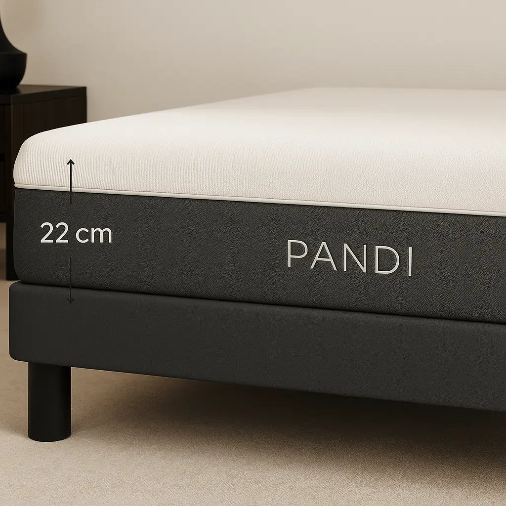 Medidas del Colchón Ortopédico Clásico de PANDI, mostrando su grosor de 22 cm, diseñado para ofrecer soporte firme y adaptabilidad durante el sueño.