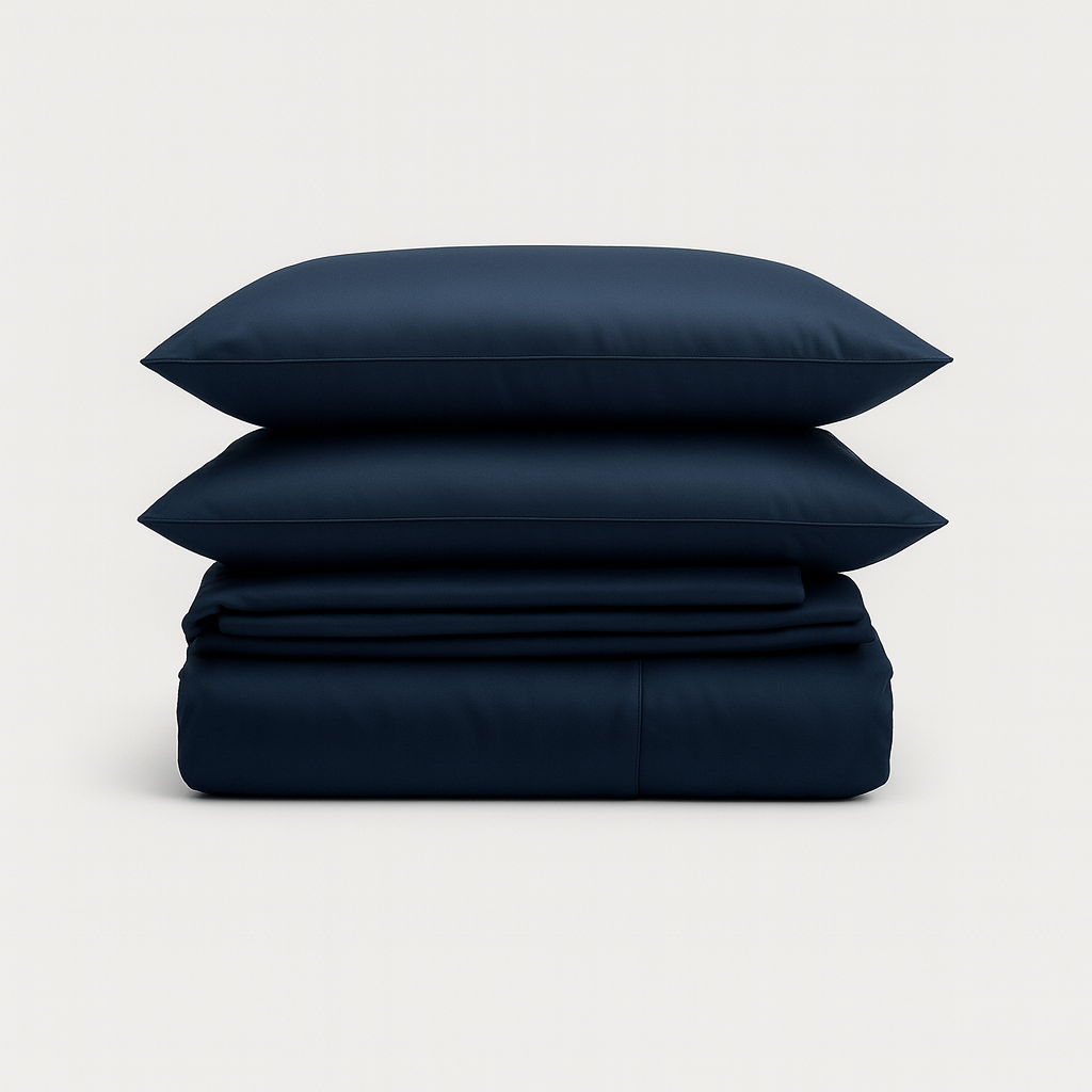 Set de Sábanas 100% Bambú Azul Marino de PANDI: calidad premium que transforma tu descanso con suavidad extrema, frescura natural y un diseño elegante, ideal para un sueño reparador.