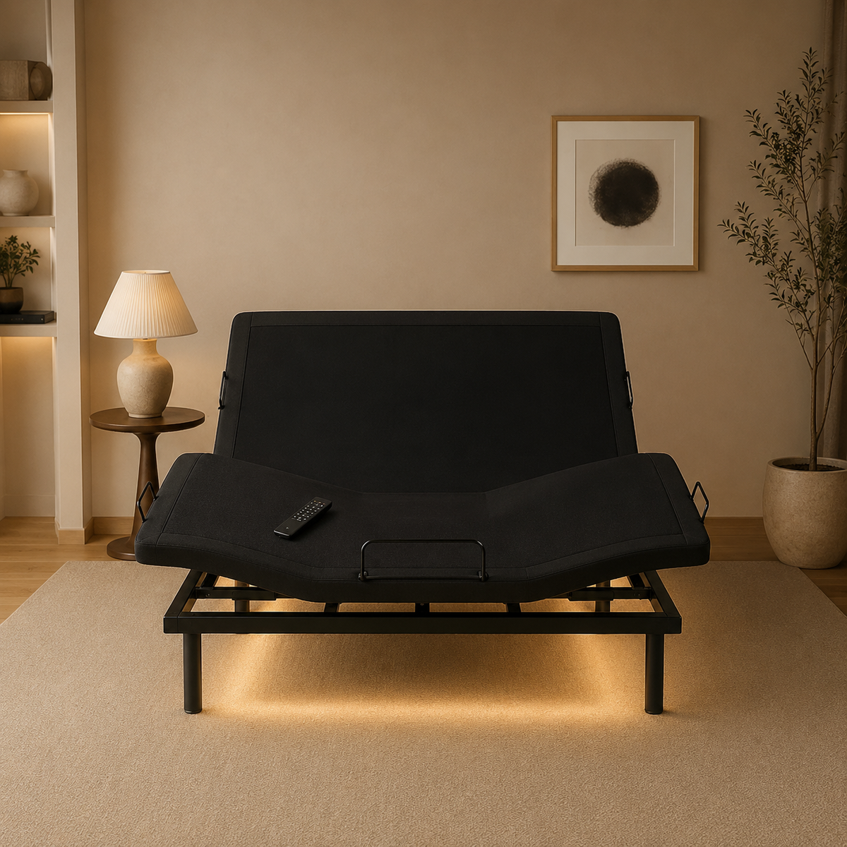 Cama Eléctrica Ajustable de PANDI con la cabecera reclinada, ideal para leer o ver televisión.