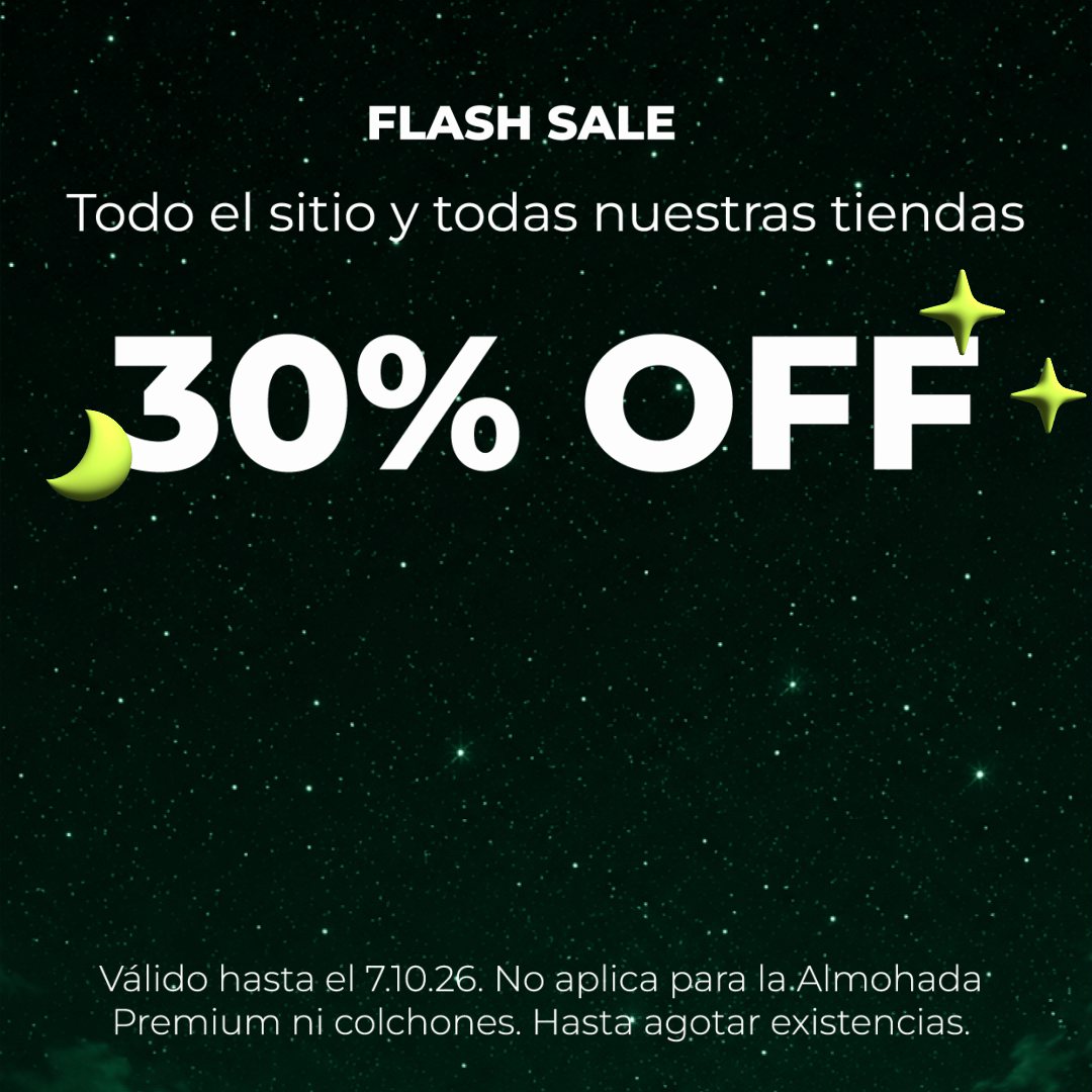 FLASH SALE PANDI: 30% OFF en todo el sitio y todas nuestras tiendas. Válido hasta el 7.10.26 o hasta agotar existencias. No aplica para colchones, Topper de Colchón de Bambú, Almohada Cooling Premium ni Nube Sofá Modular.