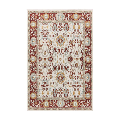 Alfombra vintage lavable Borgoña Marfil PANDI, vista completa superior sobre fondo blanco