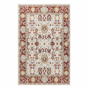 Alfombra Vintage Lavable Borgoña Marfil