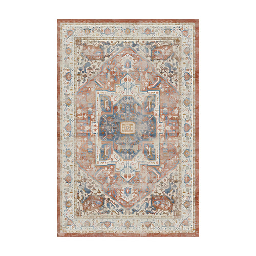 Alfombra vintage lavable Terracota Rosa PANDI, vista completa superior sobre fondo blanco