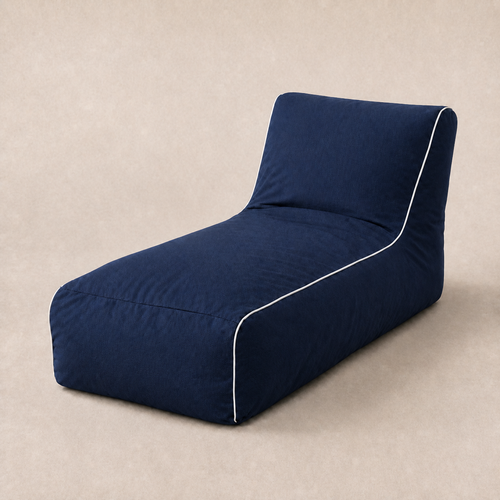 Puff exterior NubeOasis Azul Marino, vista frontal, con ribete blanco