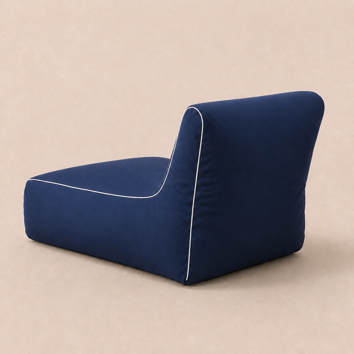 Puff exterior NubeOasis Azul Marino, vista trasera, con ribete blanco