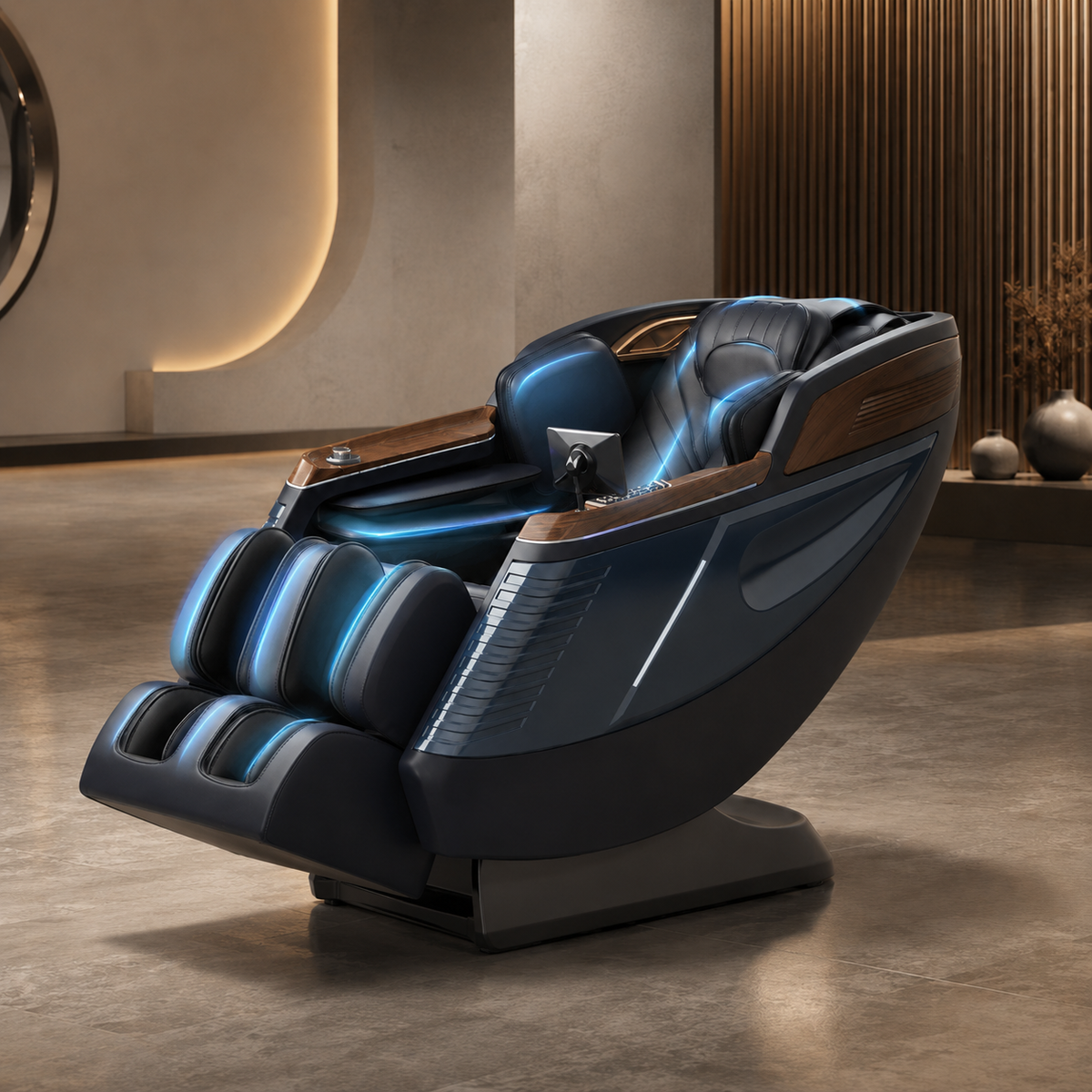 Sillón de Masaje Relaxio Premium 3D de PANDI — vista lateral del diseño envolvente y reclinable