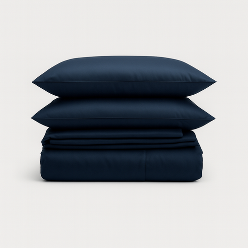 Set de Sábanas 100% Bambú Azul Marino de PANDI: calidad premium que transforma tu descanso con suavidad extrema, frescura natural y un diseño elegante, ideal para un sueño reparador.