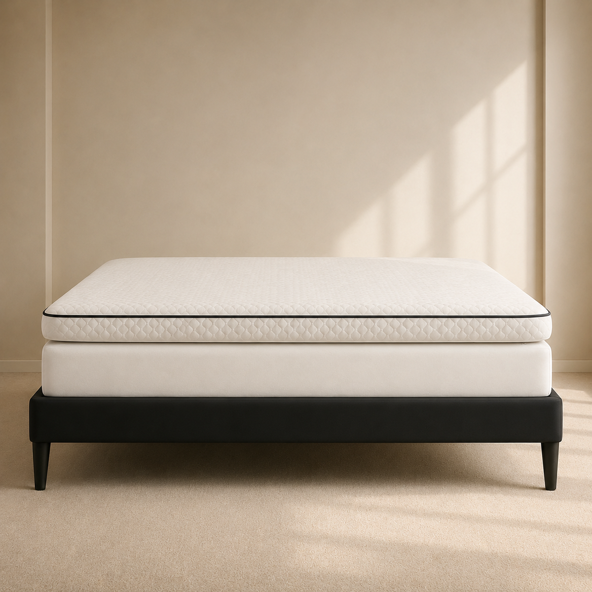 Topper de colchón de bambú PANDI Costa Rica de 5 cm con funda 100% bambú sobre cama matrimonial — capa viscoelástica transpirable y fresca, ideal para el clima tropical